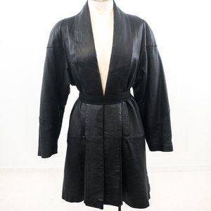Vintage 80s M Real Leather Duster Midi Coat Black
